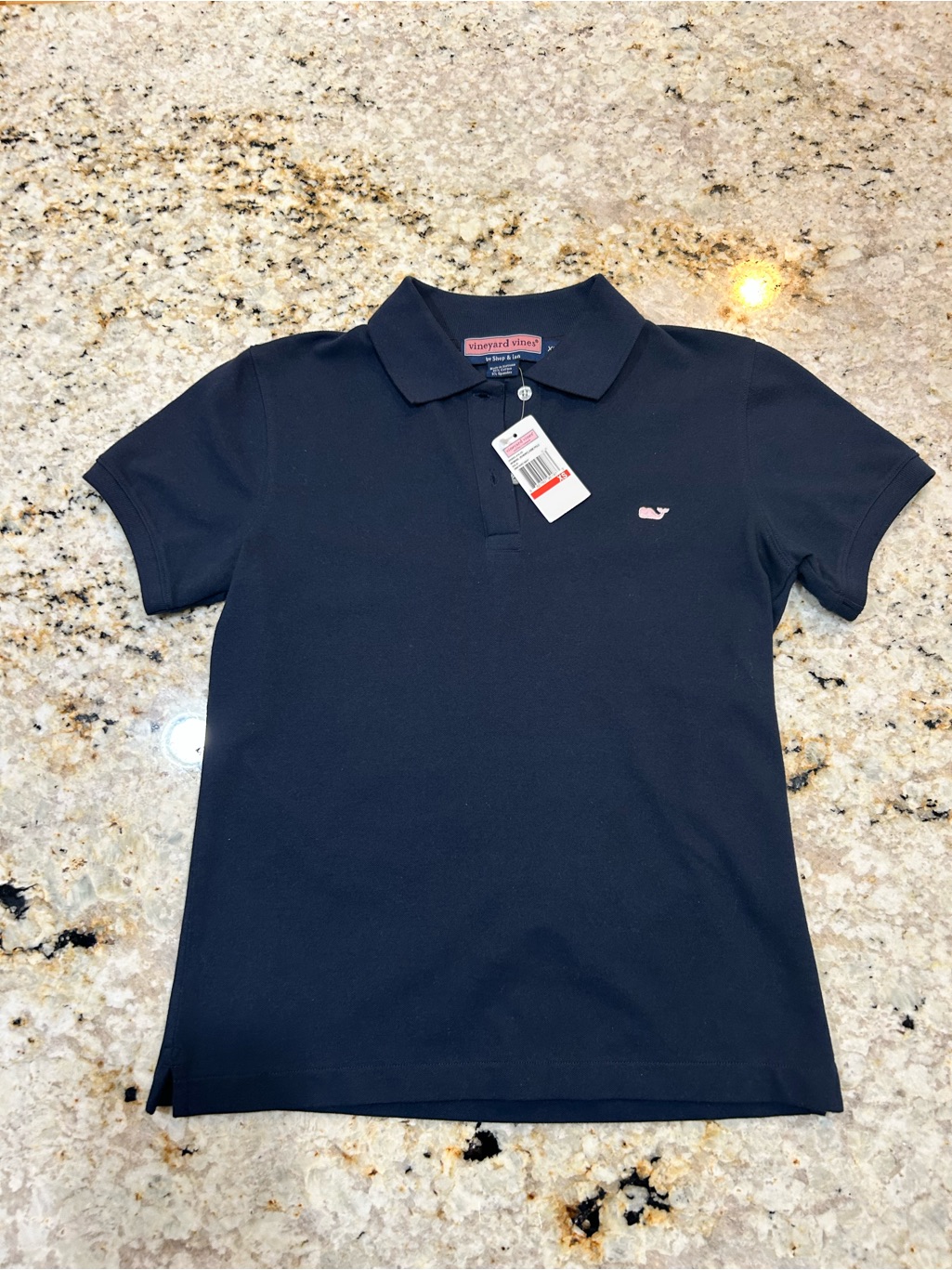 Nwt Vineyard Vines Navy Women's Polo With Pink Whale Logo